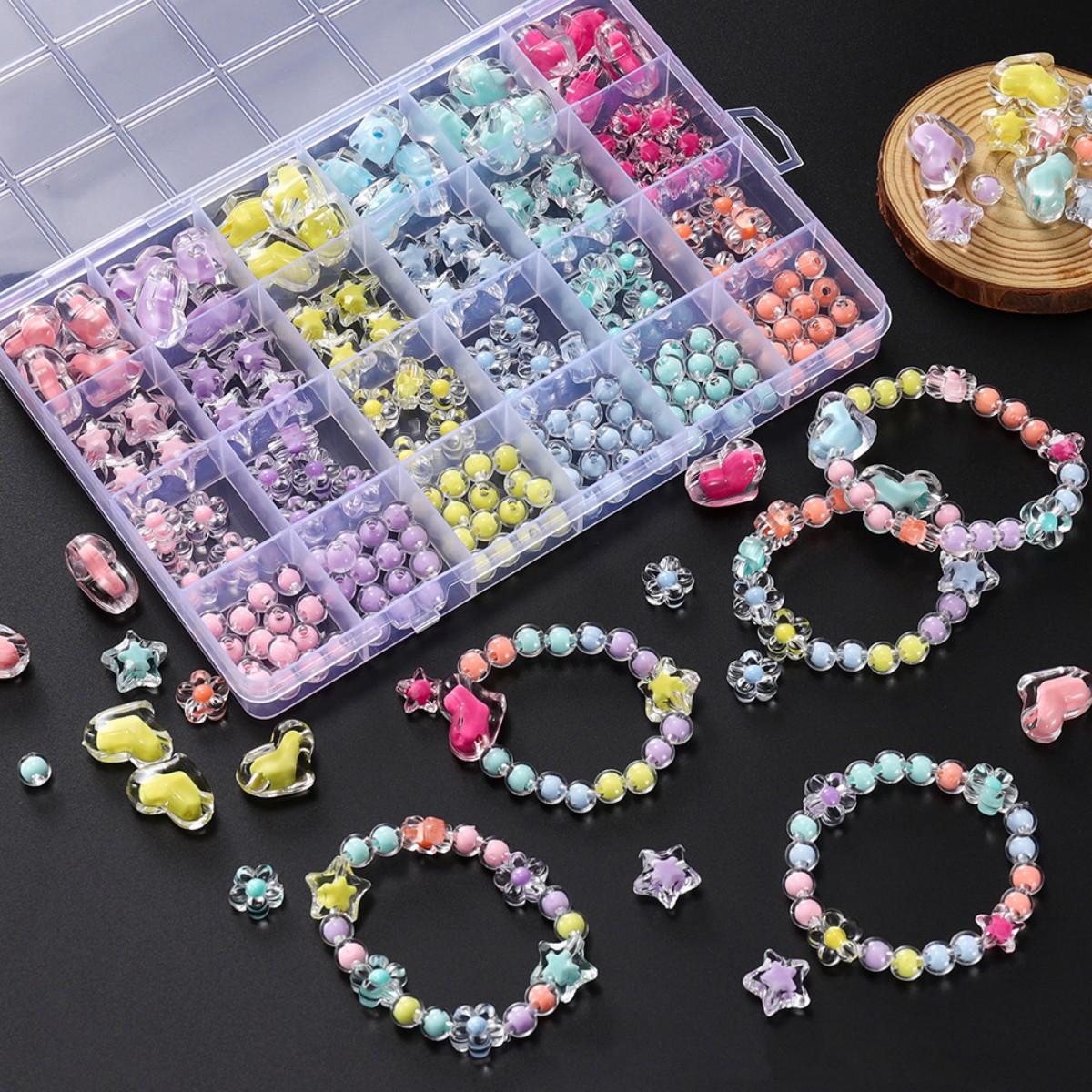 Jewelry Making Birthday Party - 174pcs/Box Heart Acrylic Beads Flower Round