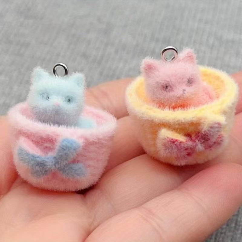 4pcs 3D plush resin cat pendan - Jewelry Making Birthday Party 评论和价格