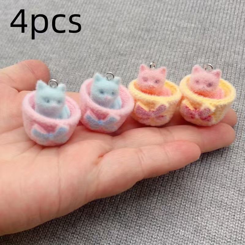 4pcs 3D plush resin cat pendan - Jewelry Making Birthday Party 评论和价格