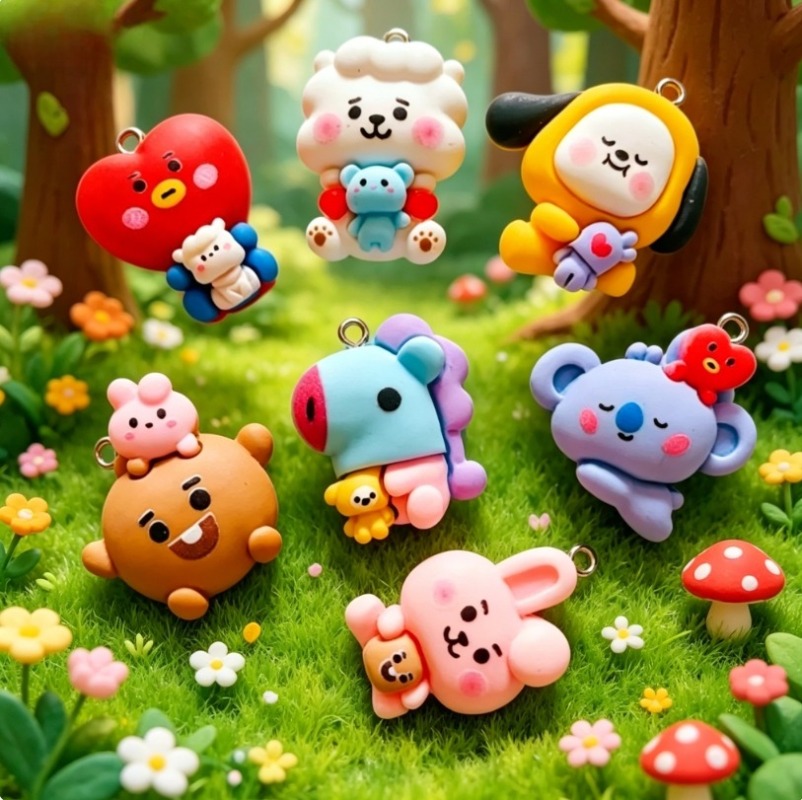 7pcs BT21 Resin Cartoon Charm  - Jewelry Making Designs 评论和价格