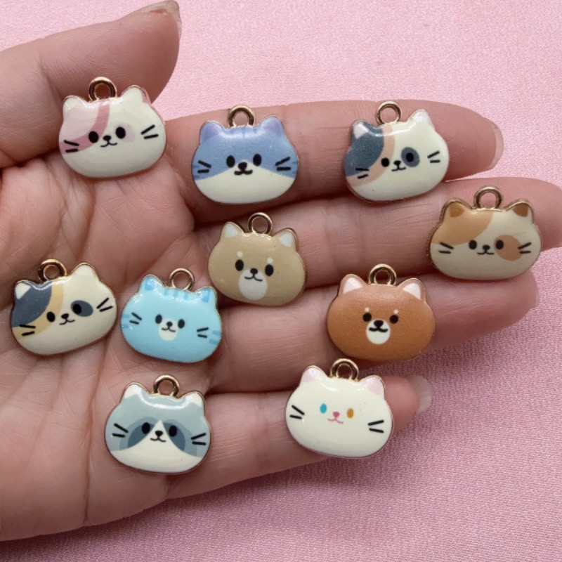 12pcs Printed Cat Head Alloy D - Jewelry Making Birthday Party 评论和价格